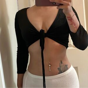 Forever 21 Black Tie Front Crop Top